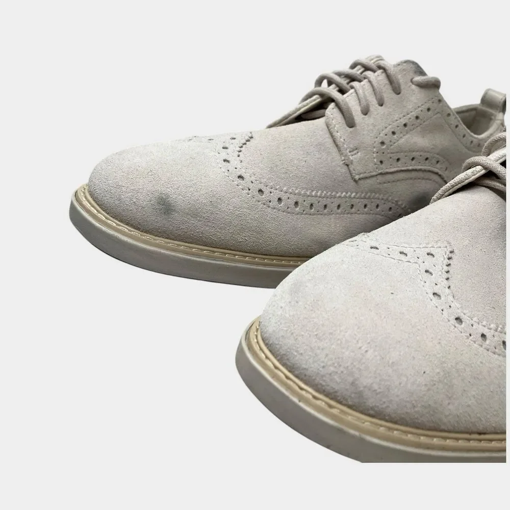 Cole Haan Oxford Shoes Mens 9.5 Gray Suede Wingtip Grand Evolution Pumice Dress